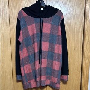 Plaid Hoodie Sweater - Red and Black